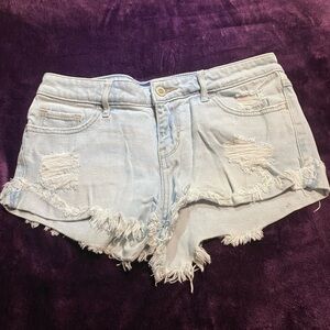 Hollister Light Blue Frayed Jean Shorts